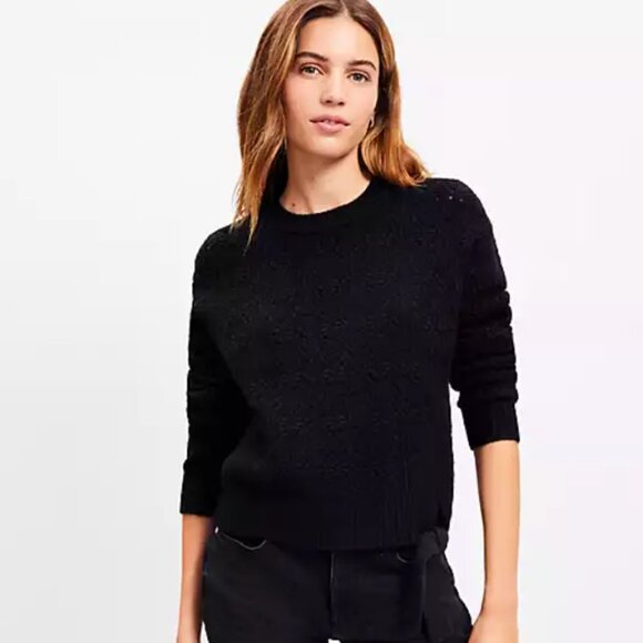 Loft Long Sleeve Crew Neck Black Cotton Blend Sweater - Picture 1 of 10